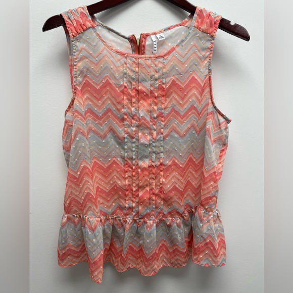 Elle Coral Semi Sheer Ruffle Top / Shirt Back Zipper - Picture 1 of 4